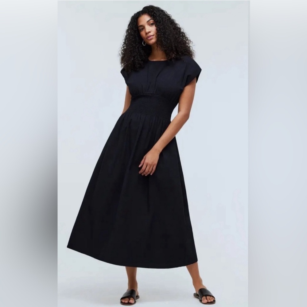 Madewell Black Midi Dress with Smocked Waist